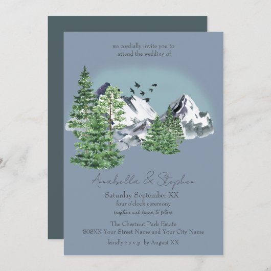 Schneebewald Landschaft Pine Forest on Dusty Blue Einladung (Vorne/Hinten)