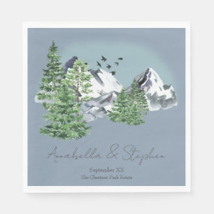 Schneebewald Landschaft Pine Forest on Dusty Blue Serviette