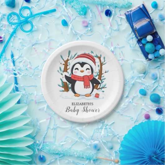 Schneebezaubernde Pinguin-Babydusche Pappteller (Party)
