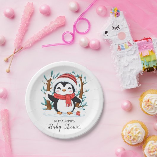 Schneebezaubernde Pinguin-Babydusche Pappteller (Party)