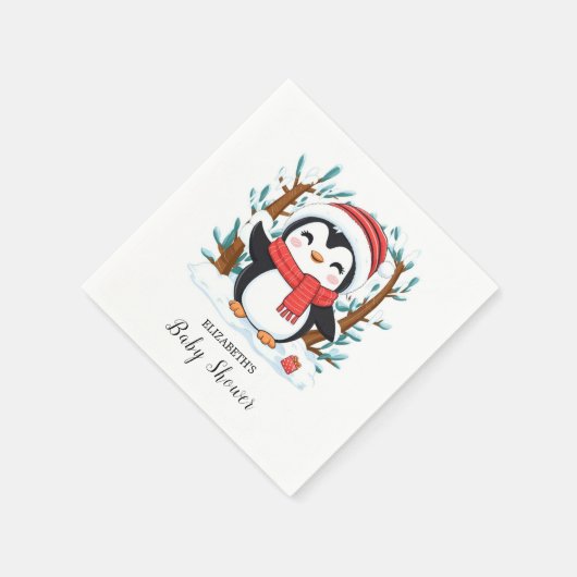 Schneebezaubernde Pinguin-Babydusche Serviette (Ecke)