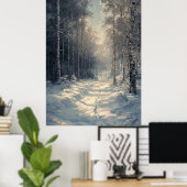 Schneebezaubernder Wald in einfarbigem Weiß Poster (Heimbüro)