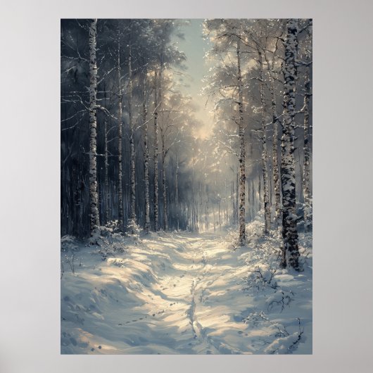 Schneebezaubernder Wald in einfarbigem Weiß Poster (Vorne)