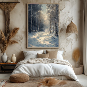 Schneebezaubernder Wald in einfarbigem Weiß Poster