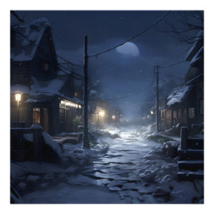 Schneebezauberndes Winterdorf Fotodruck