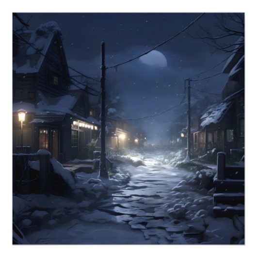 Schneebezauberndes Winterdorf Fotodruck (Vorne)