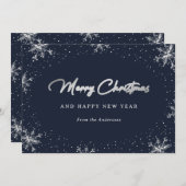 Schneeblau und Silberschneeflocken Feiertagskarte (Vorne/Hinten)