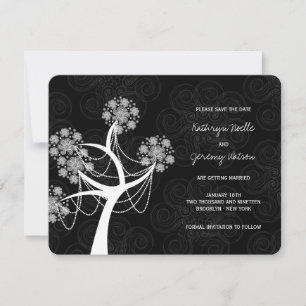 Schneeblumenbaum Winterhochzeit Save The Date Einladung