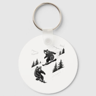 Schneebrett Bären, Lustiger Wintersport, Skigebiet Schlüsselanhänger