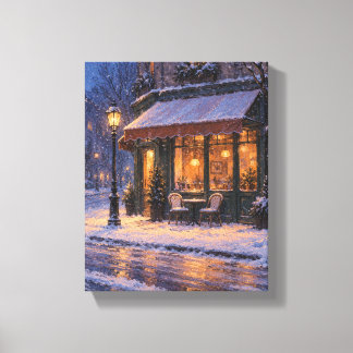 Schneecafé in der Blaue Stunde Gemütlicher Winterl Leinwanddruck