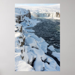 Schneedecke Godafoss Wasserfall Poster