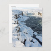 Schneedecke Godafoss Wasserfall Postkarte (Vorne/Hinten)