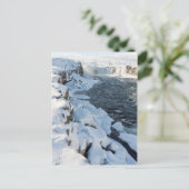Schneedecke Godafoss Wasserfall Postkarte (Stehend Vorderseite)