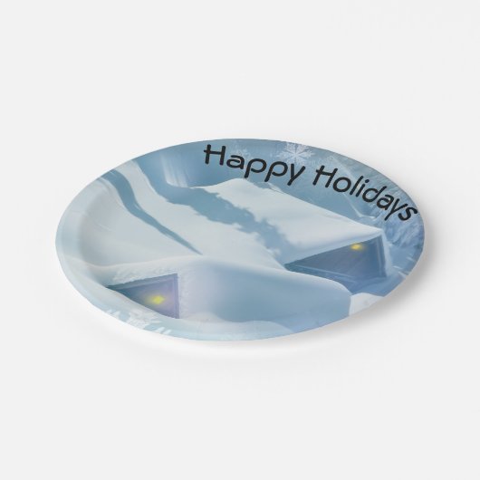 Schneedecke in einem Wald Pappteller (Schrägansicht)