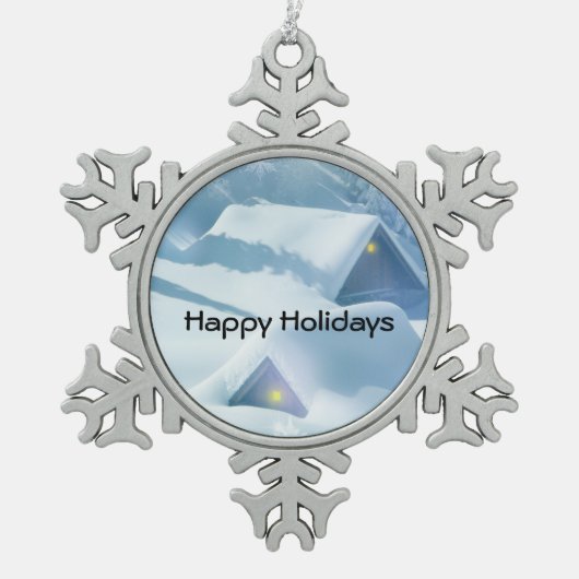 Schneedecke in einem Wald Schneeflocken Zinn-Ornament (Vorderseite)