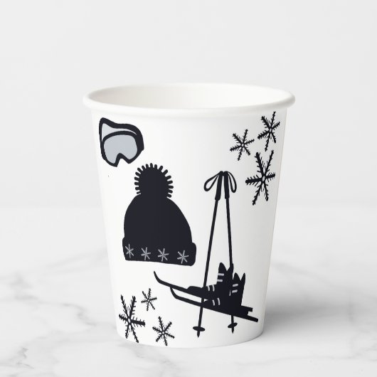 Schneedesigns verschiedener Gegenstände Pappbecher (Rückseite)