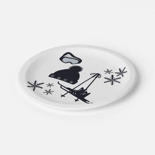 Schneedesigns verschiedener Gegenstände Pappteller (Schrägansicht)