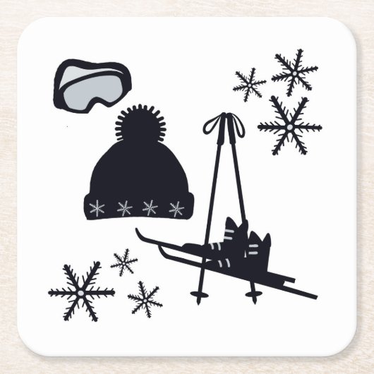 Schneedesigns verschiedener Gegenstände Rechteckiger Pappuntersetzer (Vorderseite)