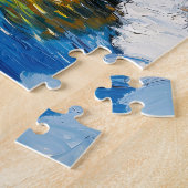 Schneedorf mit Bach und Bäumen Fantasy-Gemälde Puzzle (Seite)