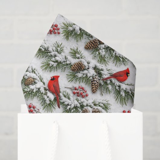Schneee Roter Kardinal Immergrün Winter Seidenpapier (Geschenktüte)