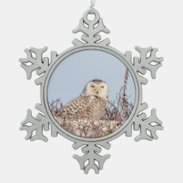 Schneeeule am Strand Schneeflocken Zinn-Ornament