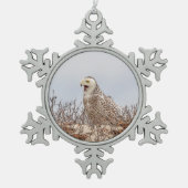 Schneeeule am Strand Schneeflocken Zinn-Ornament (Vorderseite)