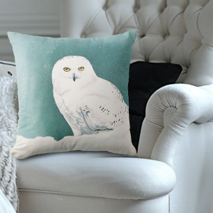 Schneeeule Arktischer Winterhimmel Schnee Teal Kissen
