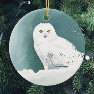 Schneeeule Arktischer Winterhimmel Schnee Türkis Keramik Ornament