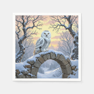 Schneeeule auf einem steinernen Bogen Serviette