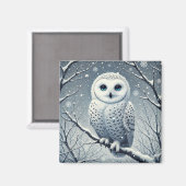 Schneeeule auf winterlichem Ast sitzend Wildlife Magnet (Vorderseite/Rückseite)