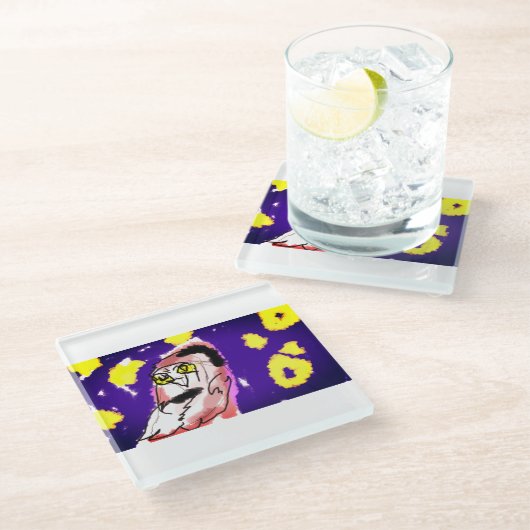 Schneeeule Glasuntersetzer (Schrägansicht)