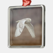Schneeeule im Flug Silbernes Ornament (Links)