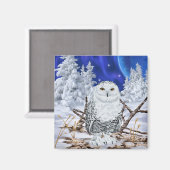 Schneeeule im Schnee Magnet (Vorderseite/Rückseite)