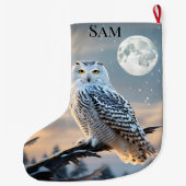 Schneeeule im Wintermondlicht mit Schneefall Großer Weihnachtsstrumpf (Rückseite)