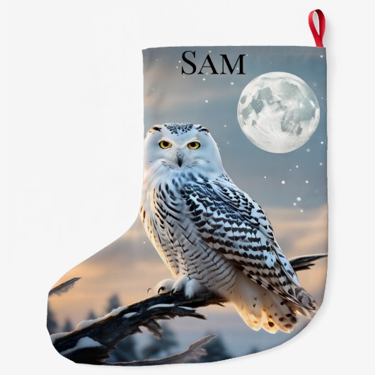Schneeeule im Wintermondlicht mit Schneefall Großer Weihnachtsstrumpf (Rückseite)