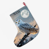 Schneeeule im Wintermondlicht mit Schneefall Großer Weihnachtsstrumpf (Rückseite (Hängend))