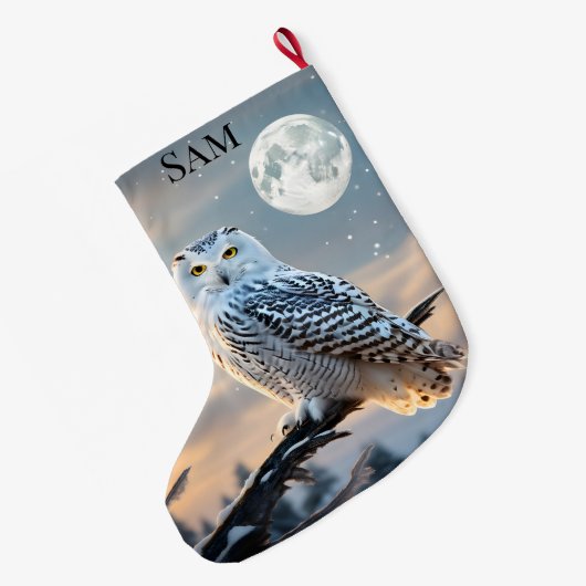 Schneeeule im Wintermondlicht mit Schneefall Großer Weihnachtsstrumpf (Rückseite (Hängend))