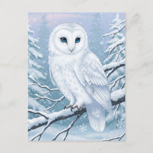 Schneeeule im Winterwald Wasserfarben-Postkarte Postkarte