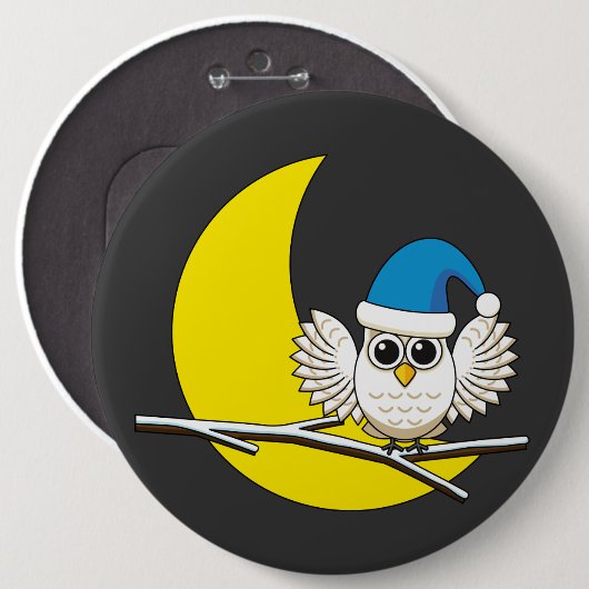 Schneeeule in der Winternacht des Neumonds Button (Vorne & Hinten)