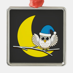 Schneeeule in der Winternacht des Neumonds Ornament Aus Metall