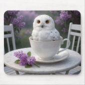 Schneeeule in einer Teetasse mit Flieder Mousepad (Vorne)