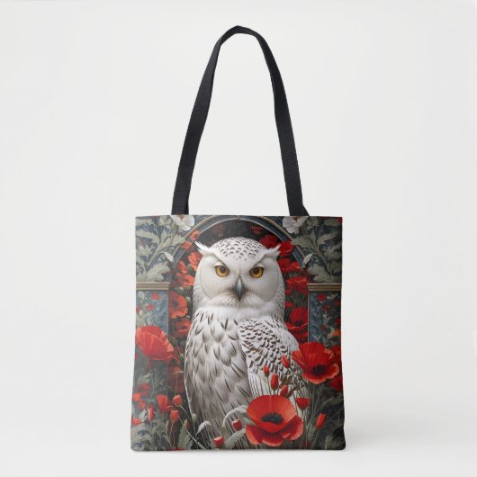 Schneeeule Rote Mohnblumen Tasche (Vorderseite)