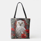 Schneeeule Rote Mohnblumen Tasche (Rückseite)