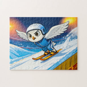 Schneeeule Ski-Sprung von einer Winterski-Rampe Puzzle