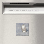 Schneeeule stehend in der Nähe des Wassers Magnet (In Situ (Geschirrspüler))