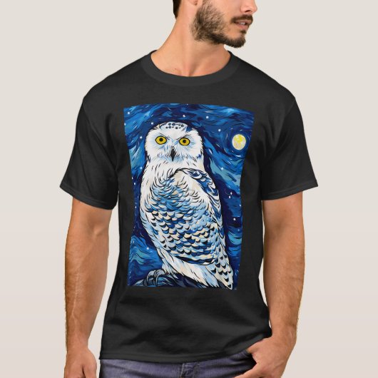 Schneeeule Sternennacht T-Shirt (Vorderseite)