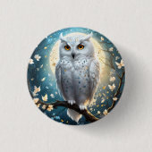 Schneeeule und Mond mit Funkeln, Button (Vorderseite)