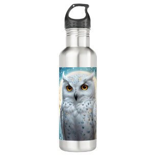 Schneeeule und Mond mit Funkeln, Edelstahlflasche