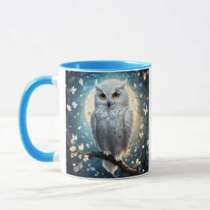 Schneeeule und Mond mit Funkeln, Tasse