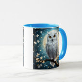 Schneeeule und Mond mit Funkeln, Tasse (VorderseiteRechts)
